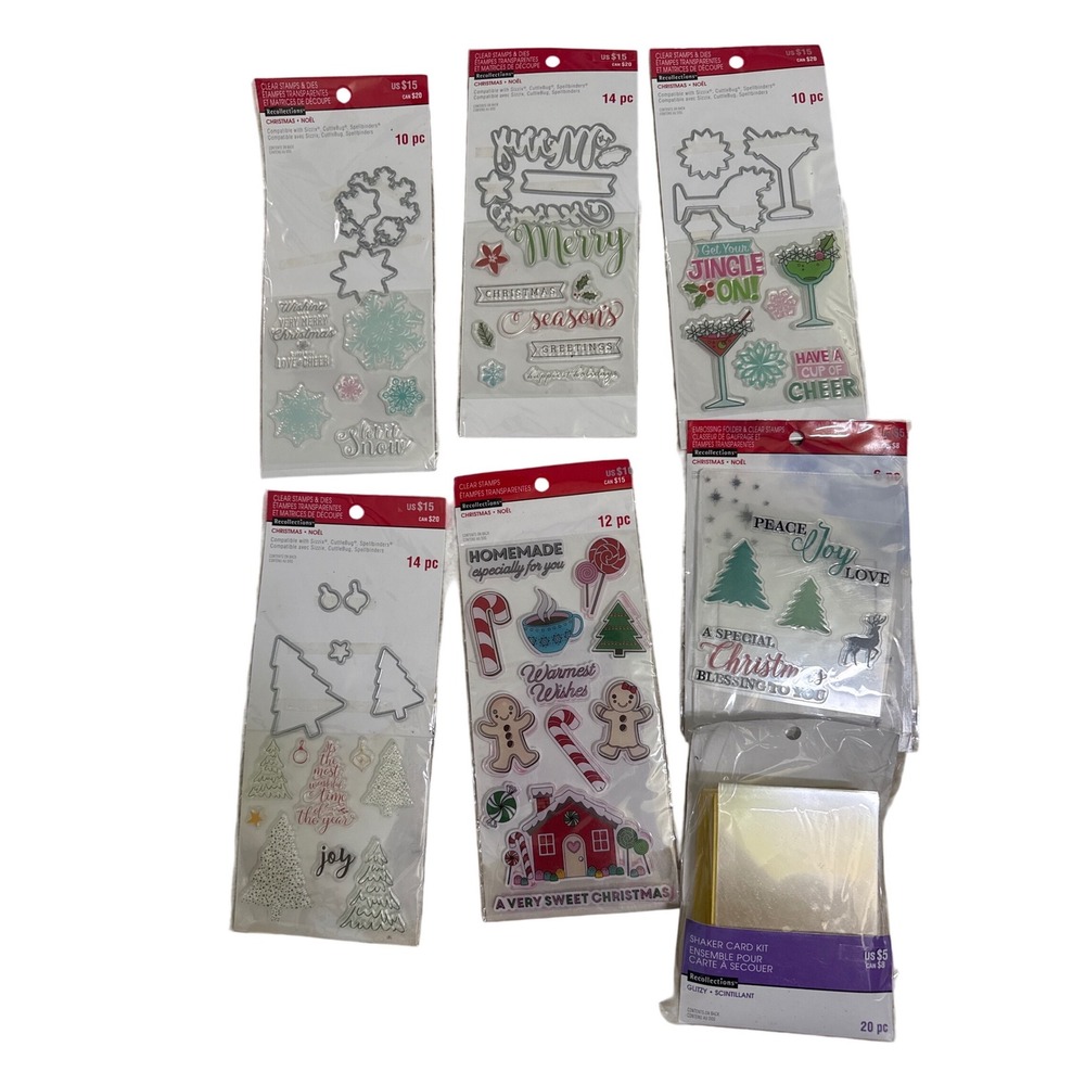 Recollections Christmas Clear Stamps Dies Shaker Card Kit Bundle 6 pc  New